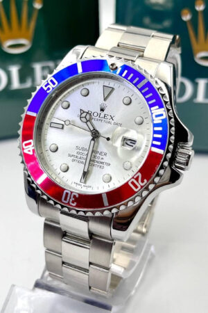 Relógio Rolex Submariner Misto Prata vermelho e azul linha Gold a prova dagua