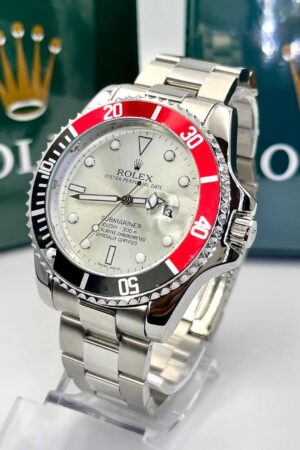 Relógio Rolex Submariner Misto Prata vermelho e Preto a prova dagua