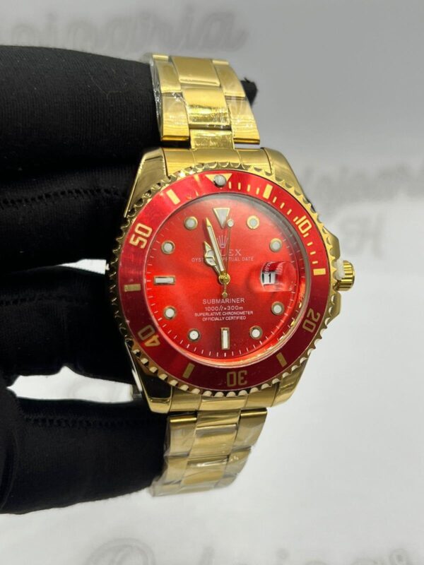 Relógio Rolex Submariner Dourado Vermelho linha Gold a prova dagua - Image 2