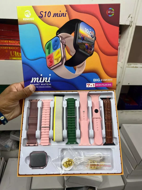Relógio Smartwatch S10 mini 38mm 7 pulseiras + 2 pulseiras de biju + Capa protetora - Rosa