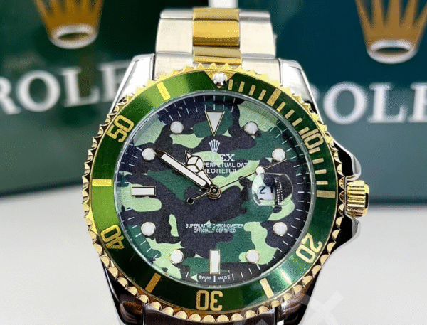 Relógio Rolex Submariner Camuflado misto Verde linha Gold a prova dagua - Imagem 2